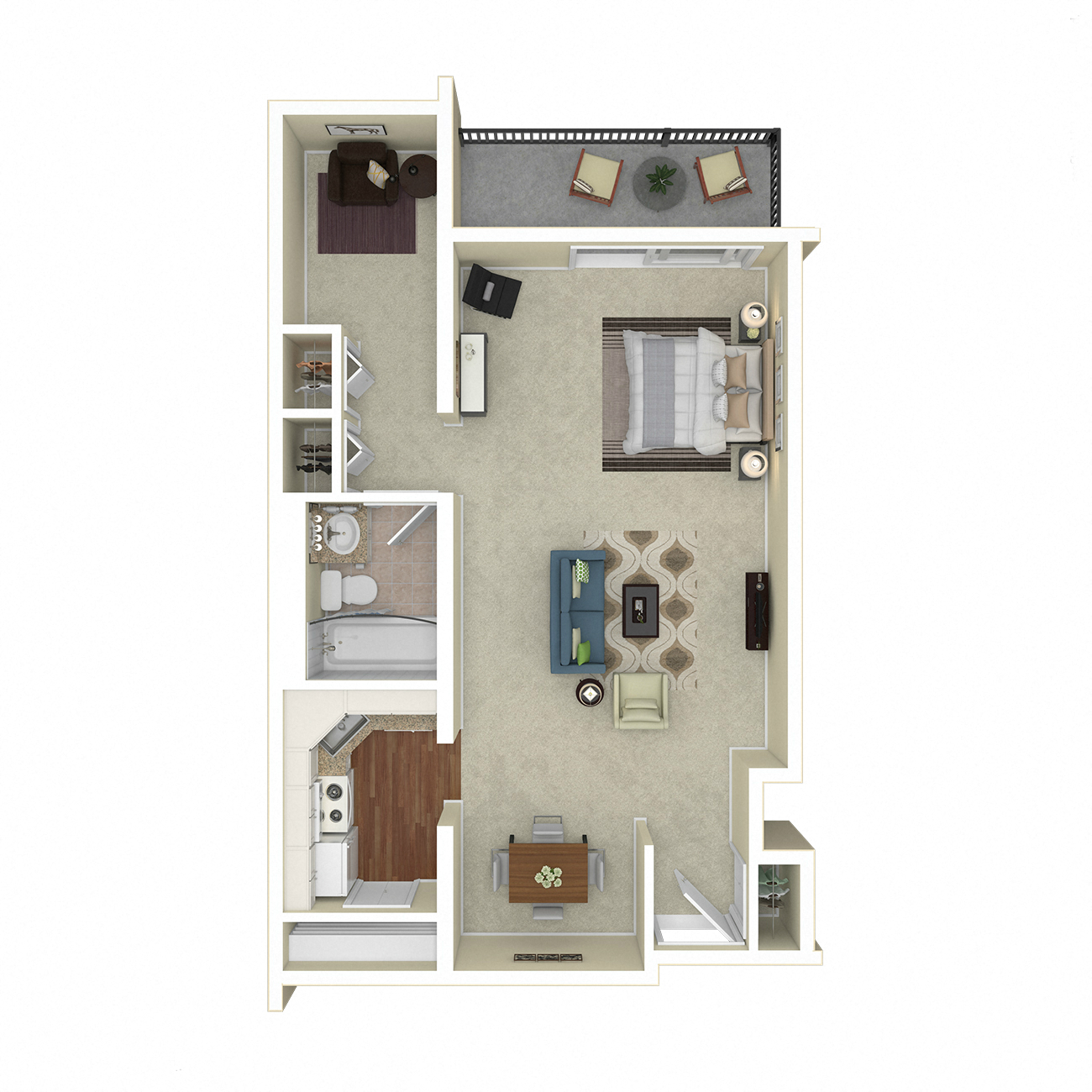 Floor plan for studio, 1 bath, 500 sqft